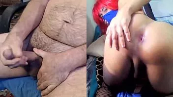 Play Stroking my cock and cumming on skype with sexy tgirl